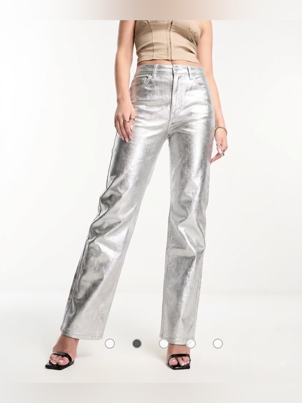 NEW ASOS Cyber Space Age Y2K 90s Cyberpunk Metallic Silver Straight Leg Pants 30
